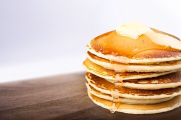 Stack of delicious pancakes, homemade breakfast