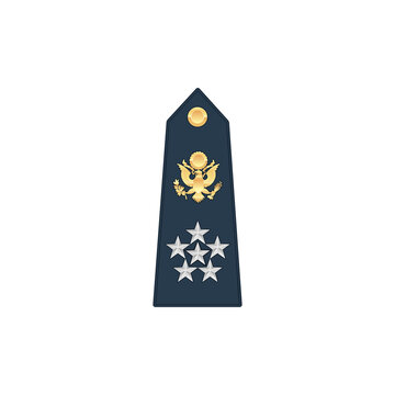 Air or naval forces general of army military rank with eagle and five stars isolated mockup template. Vector enlisted military rank on stripe, marine forces army chevron, insignia of colonel general