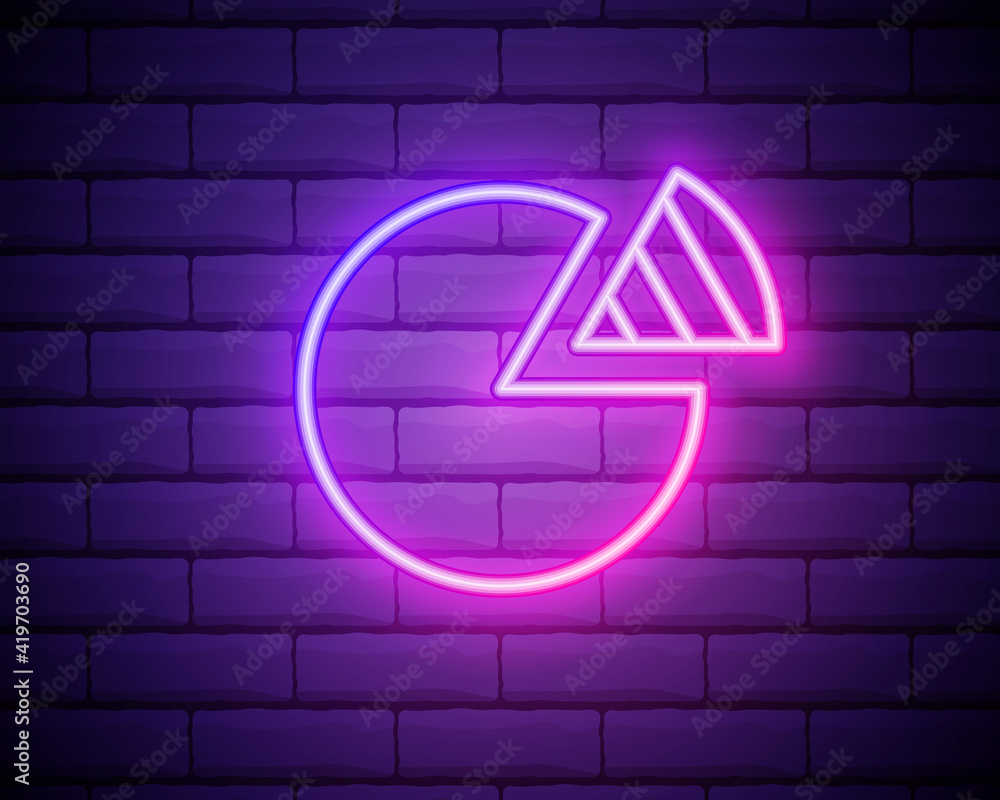 Poster graph and pie chart neon icon. glowing vector graphic illustration sign for website. business concep
