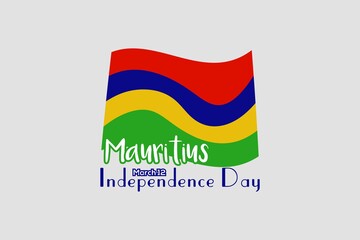 Mauritius independence day greeting card, banner, horizontal vector illustration. Holiday 12th of March design element with waving the flag as a symbol of independence. Typography T-shirt design 