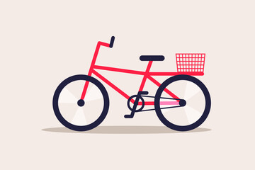Red bicycle with basket.