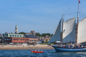 USA, Massachusetts, Cape Ann, Gloucester. Gloucester Schooner Festival, schooner parade of sail.