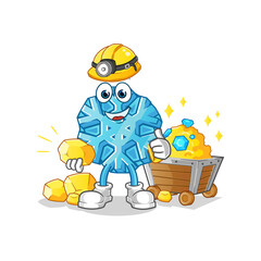 snowflake miner with gold character. cartoon mascot vector