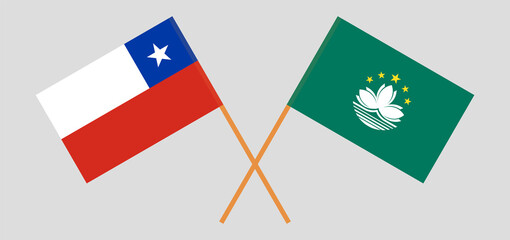 Crossed flags of Chile and Macau. Official colors. Correct proportion