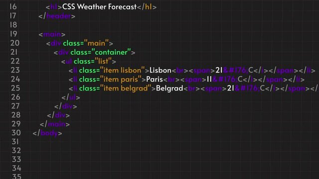 HTML simple code animation. Programming, IT concept