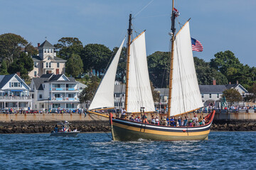 USA, Massachusetts, Cape Ann, Gloucester. Gloucester Schooner Festival, schooner parade of sail.