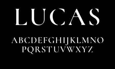 Lucas, an elegant alphabet font with capital letters, classic style, premium uppercase typography for logo, poster, banner
