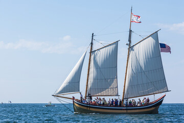 Fototapeta na wymiar USA, Massachusetts, Cape Ann, Gloucester. Gloucester Schooner Festival, schooner parade of sail.