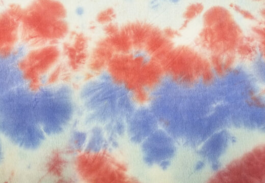 Tie Dye 2 Tone Clouds Close Up Shot fabric texture background Red Blue