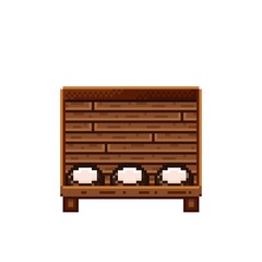 Fruit shop pixel art. Coconuts in a wooden crate. Coconut, food pixel art icon isolated on white background. Fruit stall. Showcase with Fruit waste. Vector illustration. Coconuts pixel art.