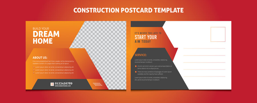 Construction Postcard Template, Corporate Card, Sports Postcard Template, Vector Template, Professional Business Postcard Design, Event Card Design, Invitation Design, Direct Mail EDDM Template.