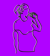 One line drawing of pregnant woman drinking water from glass.
One continuous line drawing of  pregnant female.