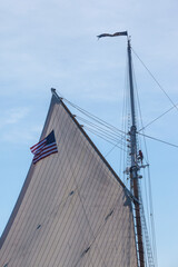 USA, Massachusetts, Cape Ann, Gloucester. Gloucester Schooner Festival, schooner sails.
