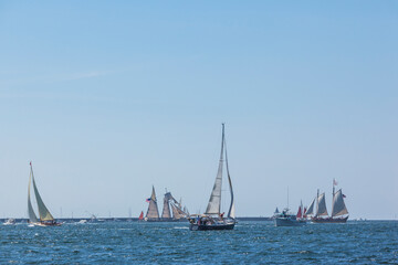 Fototapeta premium USA, Massachusetts, Cape Ann, Gloucester. Gloucester Schooner Festival, schooner parade of sail.
