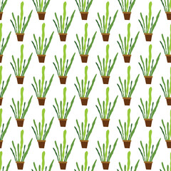 Hand drawn seamless repeat pattern with house plants