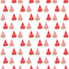 Seamless pattern with cute watermelon slices in cartoon style.
