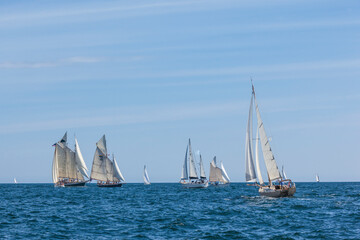 Fototapeta premium USA, Massachusetts, Cape Ann, Gloucester. Gloucester Schooner Festival, schooner parade of sail.