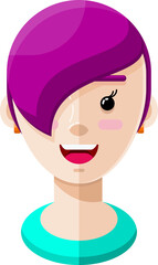 Happy Young Woman with Short Purple Hair Flat Vector Illustration Icon Avatar
