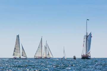 USA, Massachusetts, Cape Ann, Gloucester. Gloucester Schooner Festival, schooner parade of sail.