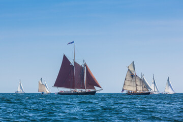 Fototapeta premium USA, Massachusetts, Cape Ann, Gloucester. Gloucester Schooner Festival, schooner parade of sail.