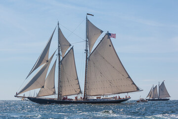 Fototapeta na wymiar USA, Massachusetts, Cape Ann, Gloucester. Gloucester Schooner Festival, schooner parade of sail.