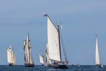 USA, Massachusetts, Cape Ann, Gloucester. Gloucester Schooner Festival, schooner parade of sail.