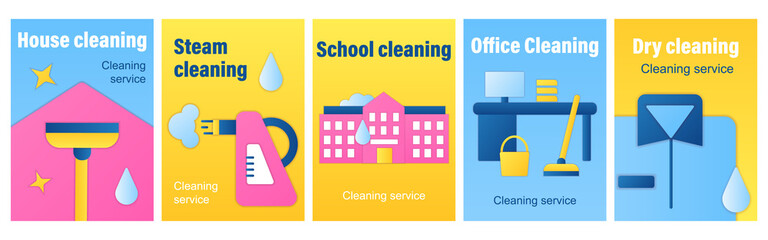 Cleaning services brochure. Consists of house cleaning,steaming,school and office clean templates. Flyers, magazines, posters.Householding infographic concepts.Layouts illustrations pages with icons 