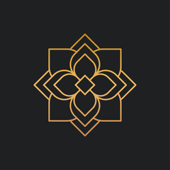 Golden linear floral ornament vector