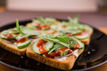 delicious rocket salad sandwiches on a plate