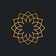 Golden linear floral ornament vector