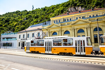 Fototapeta na wymiar Tram in the streets of Budapest, Hungary