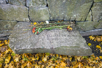 USA, Massachusetts, Salem. Stone memorial to the Salem Witch Trials
