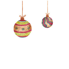 Two Christmas tree balls isolated
on white background,
watercolor illustration