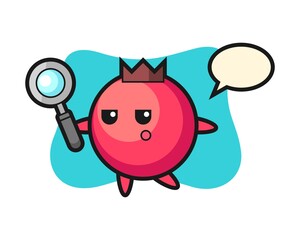 Cranberry cartoon character searching with a magnifying glass