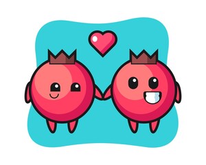 Cranberry cartoon character couple with fall in love gesture