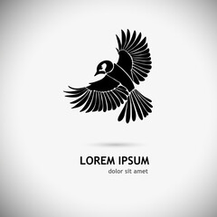 logo monochrome cute flying bird. Vector illustration