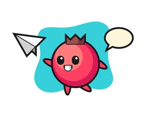 Cranberry cartoon character throwing paper airplane