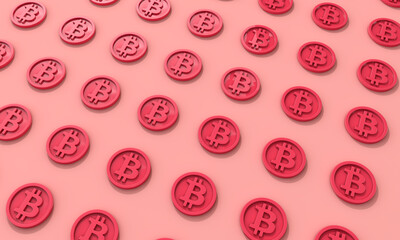 Bitcoin blockchain cryptocurrency logo on a coin. 3D Rendering