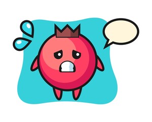 Cranberry mascot character with afraid gesture
