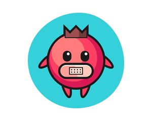 Cartoon illustration of cranberry with tape on mouth