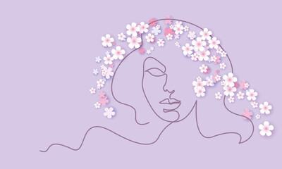 Abstract face of woman. Continuous one line drawing