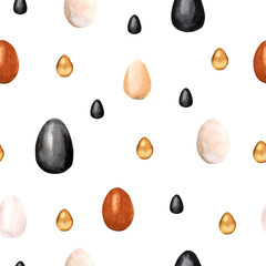 Seamless pattern watercolor eggs on white background