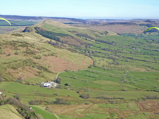 Paragliders in the Peak District Derbyshire from Mam Tor	