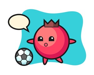 Character cartoon of cranberry is playing soccer