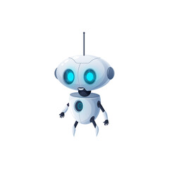 Cartoon robot with antenna on head isolated plastic hi-tech character. Vector modern stylish robotic cyborg, android robot mechanical sci fi futuristic kids toy, humanoid robotic automation