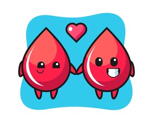 Blood drop cartoon character couple with fall in love gesture