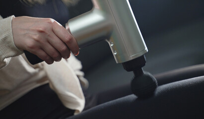 Massaging leg with massage percussion device.