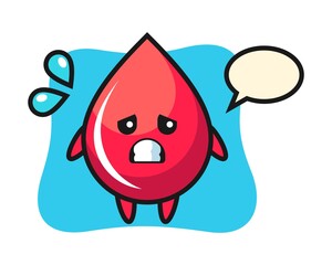 Blood drop mascot character with afraid gesture
