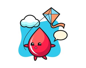 Blood drop mascot illustration is playing kite