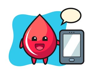 Blood drop illustration cartoon holding a smartphone